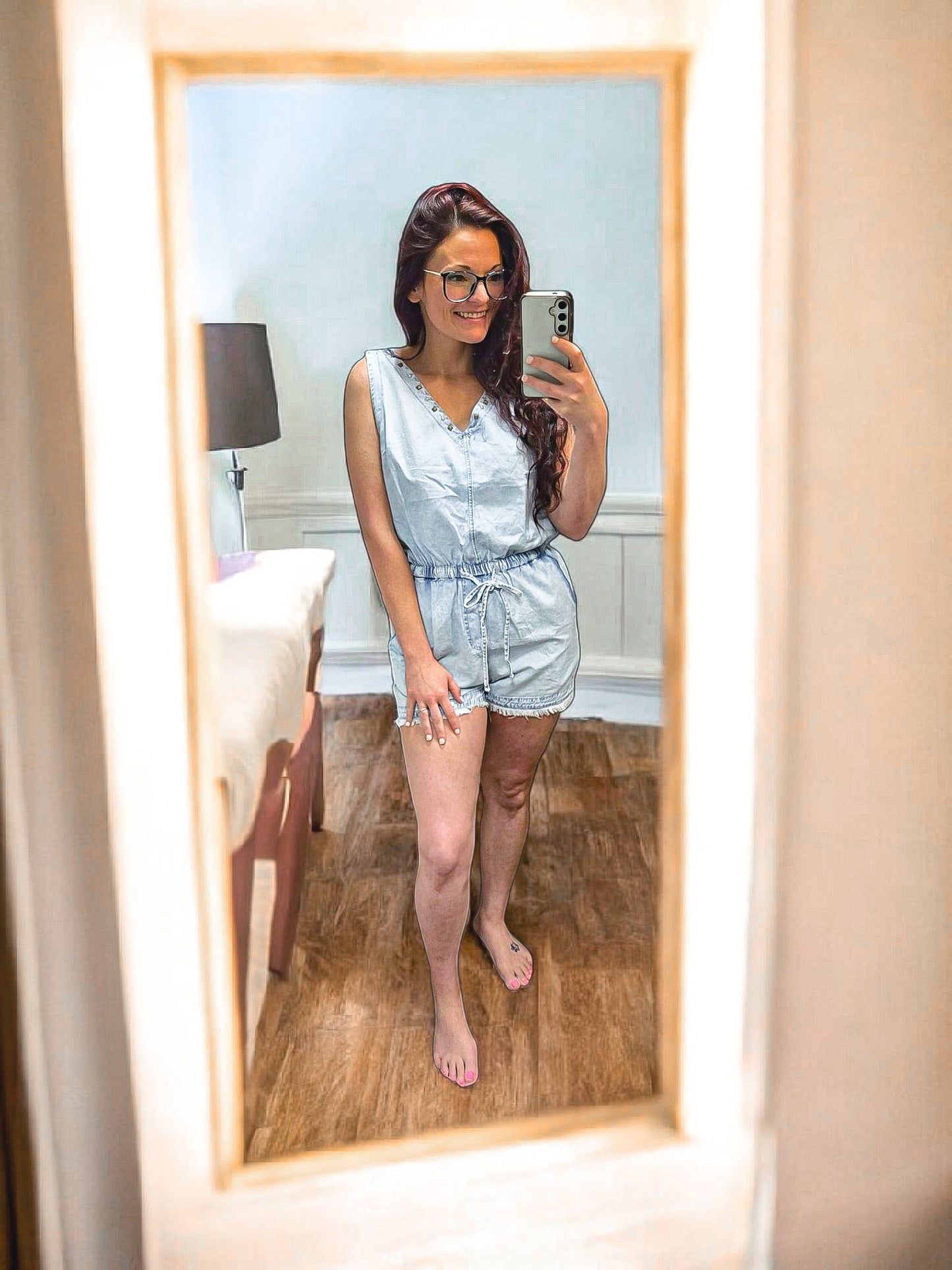 The studded denim romper