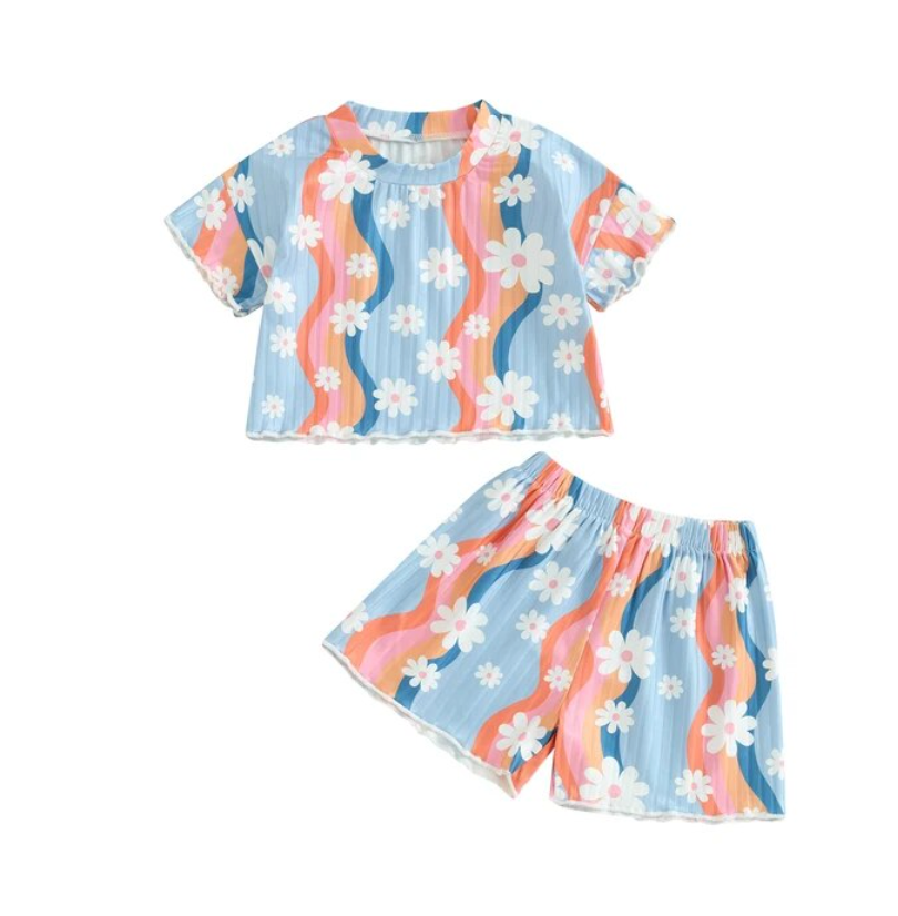 Blue Wave Retro Floral Short set