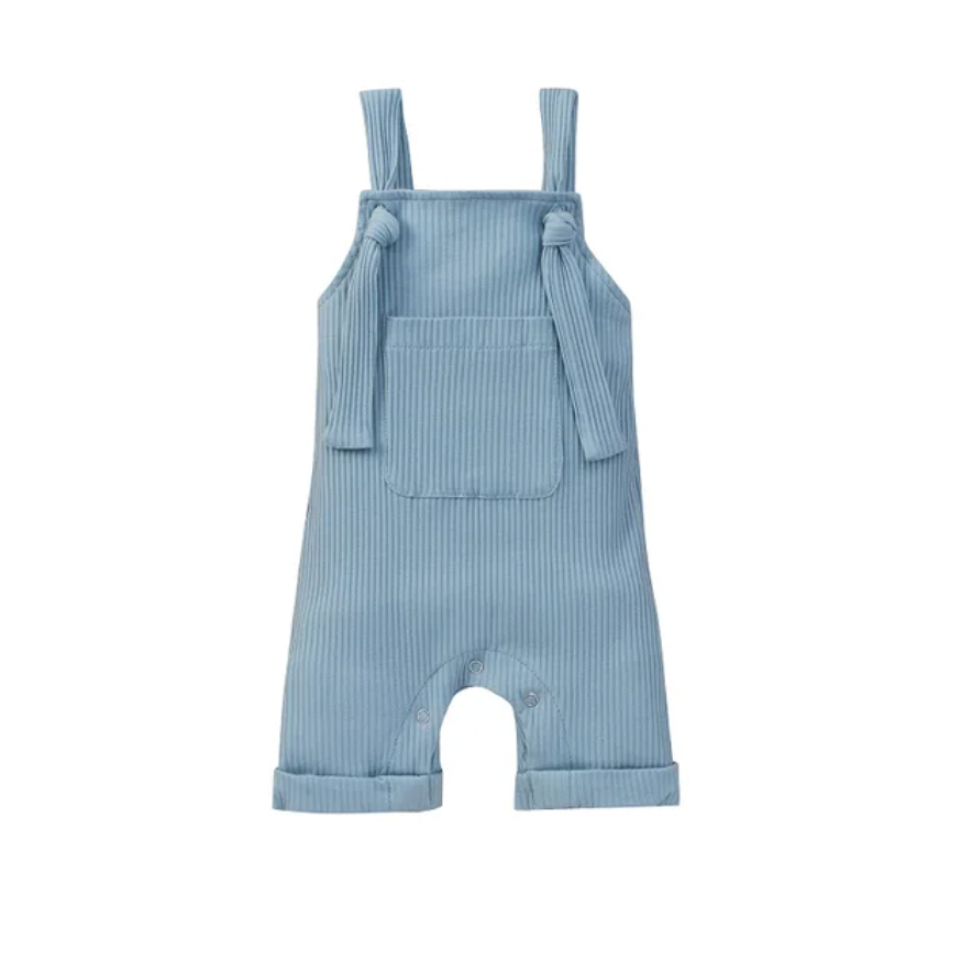 Blue Ribbed Knotted Overalls