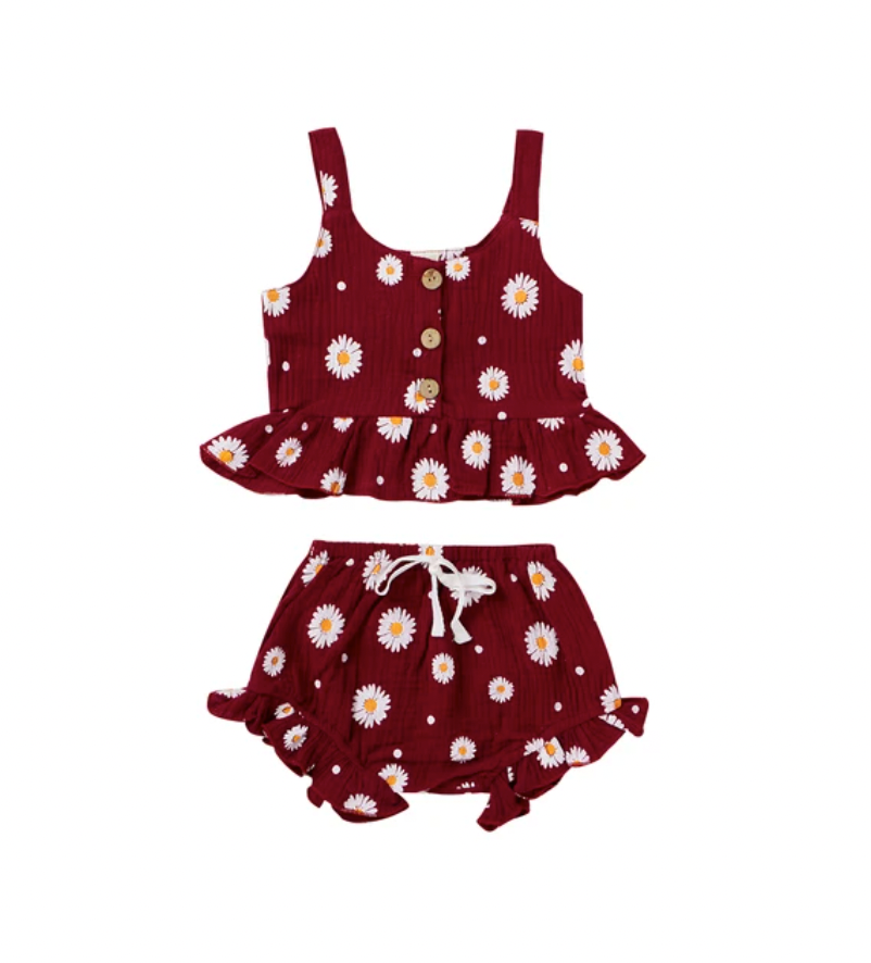 Marroon Daisy Peplum Set