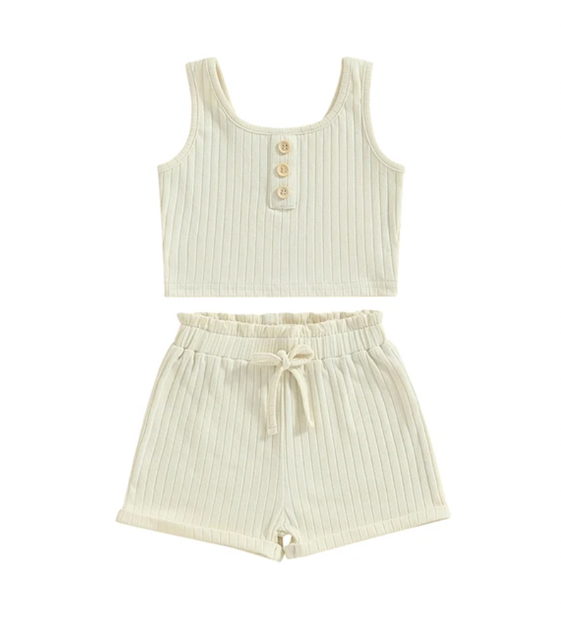 Ribbed White Tank Lounge Set