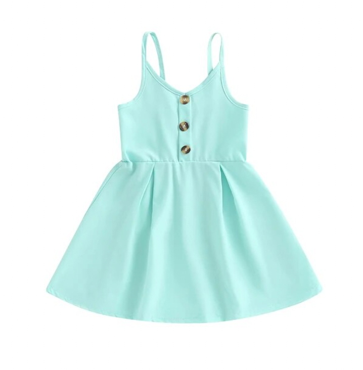 Teal Button Spaghetti Strap Dress