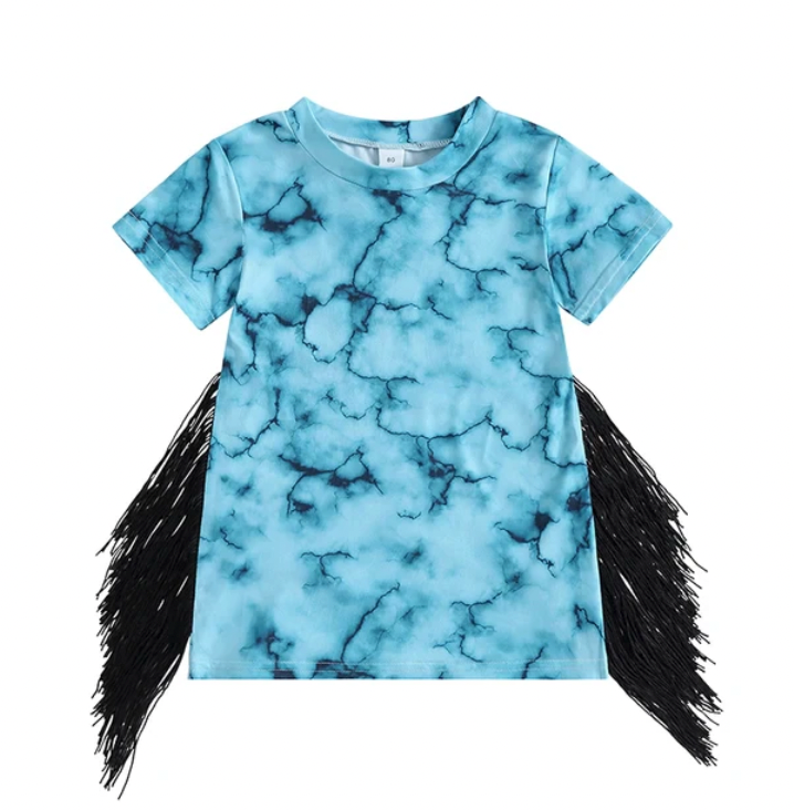 Blue Tie Dyed Fringe Dress