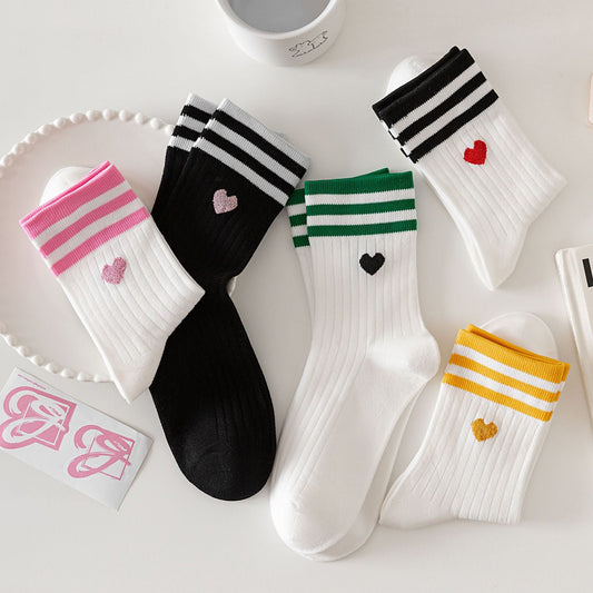 PREORDER: Adult Stripe and Heart Cotton Socks 12.23.24 osym