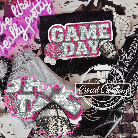 Pink Out Football Faux Bling Pirates (deweyville)
