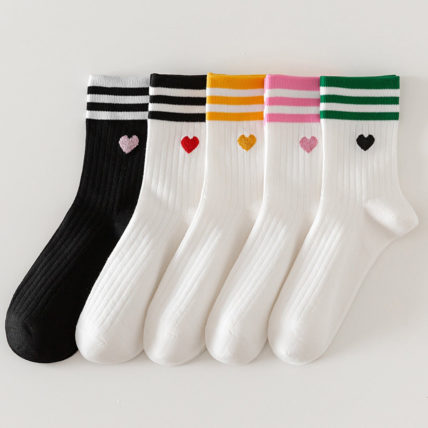 PREORDER: Adult Stripe and Heart Cotton Socks 12.23.24 osym