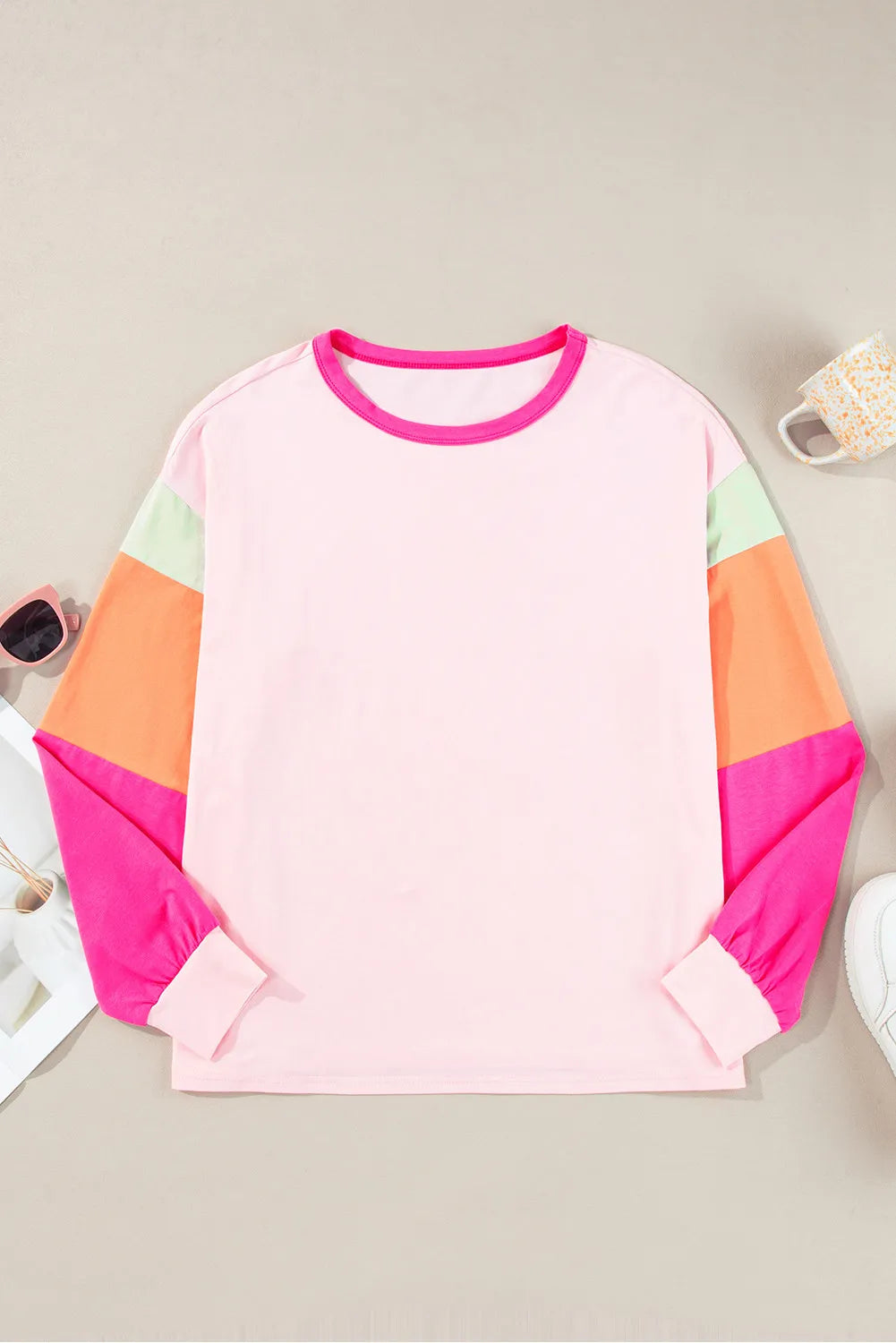 Color Block Round Neck Long Sleeve Top