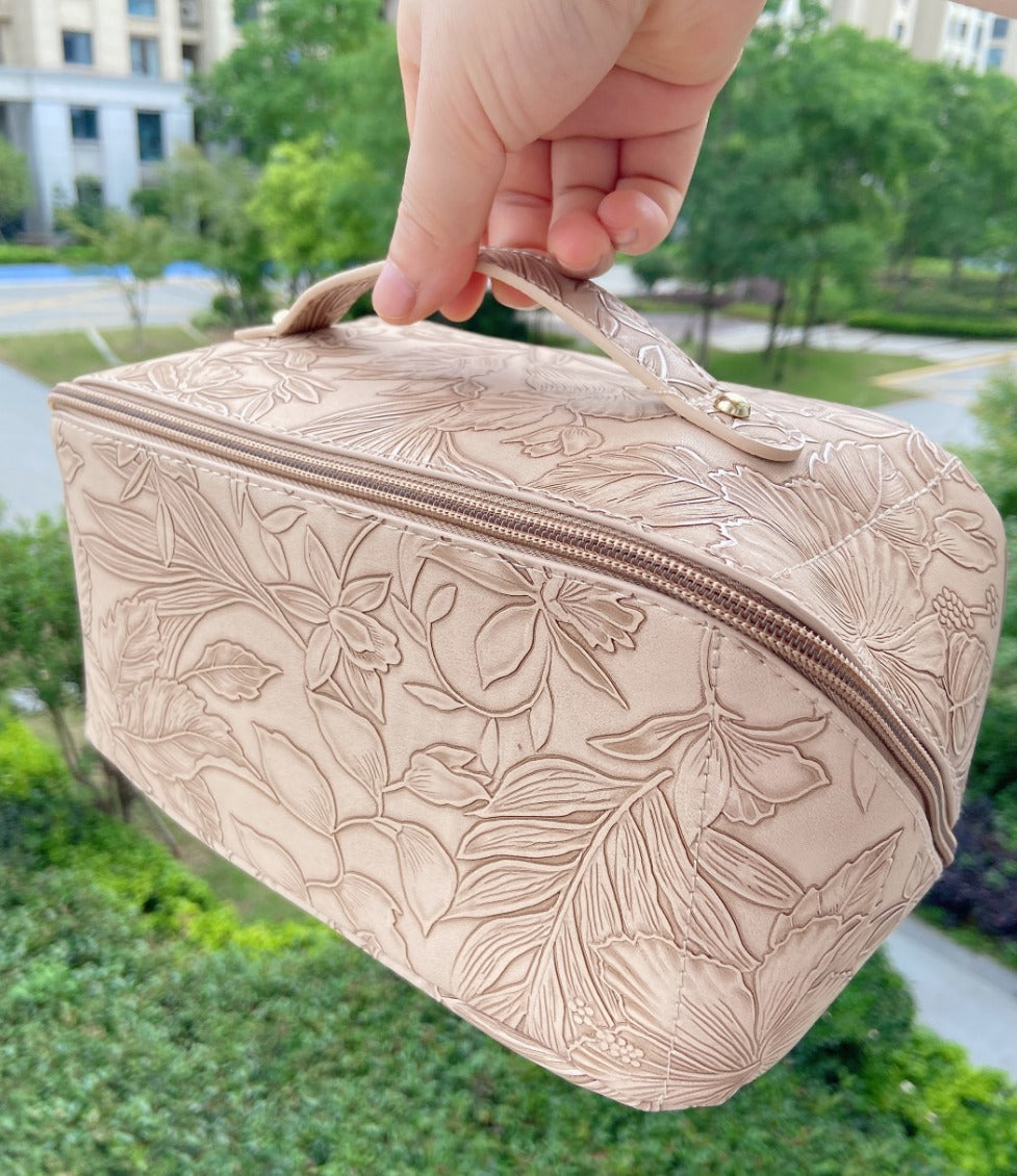 RTS: Printed Vegan Leather Cosmetic Bag