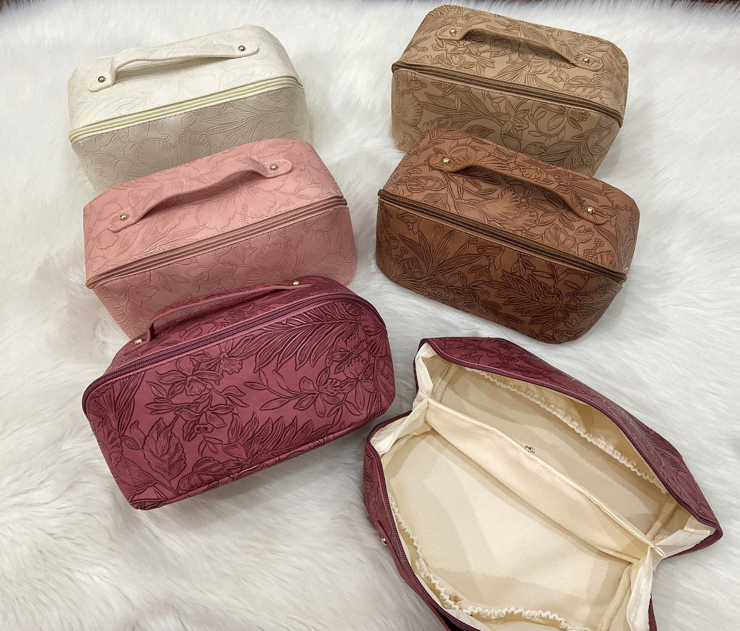 RTS: Printed Vegan Leather Cosmetic Bag