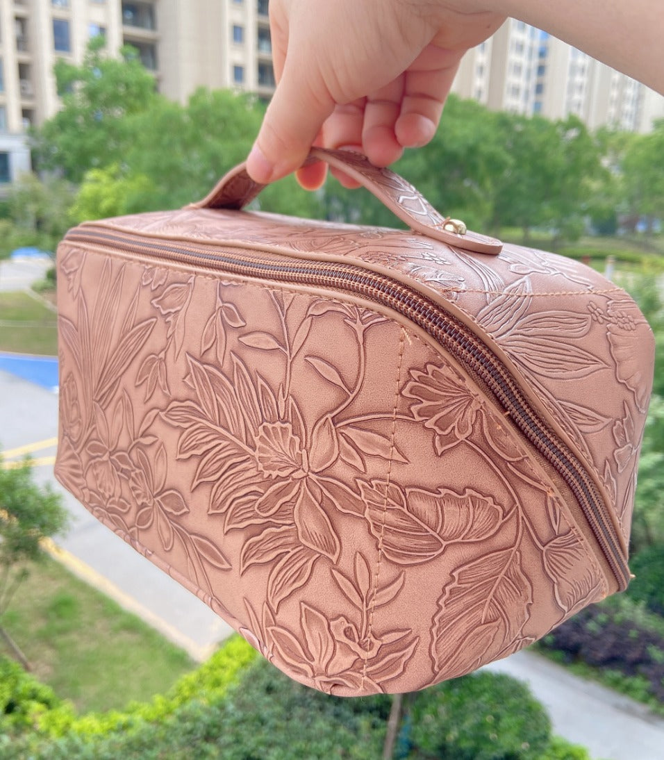 RTS: Printed Vegan Leather Cosmetic Bag