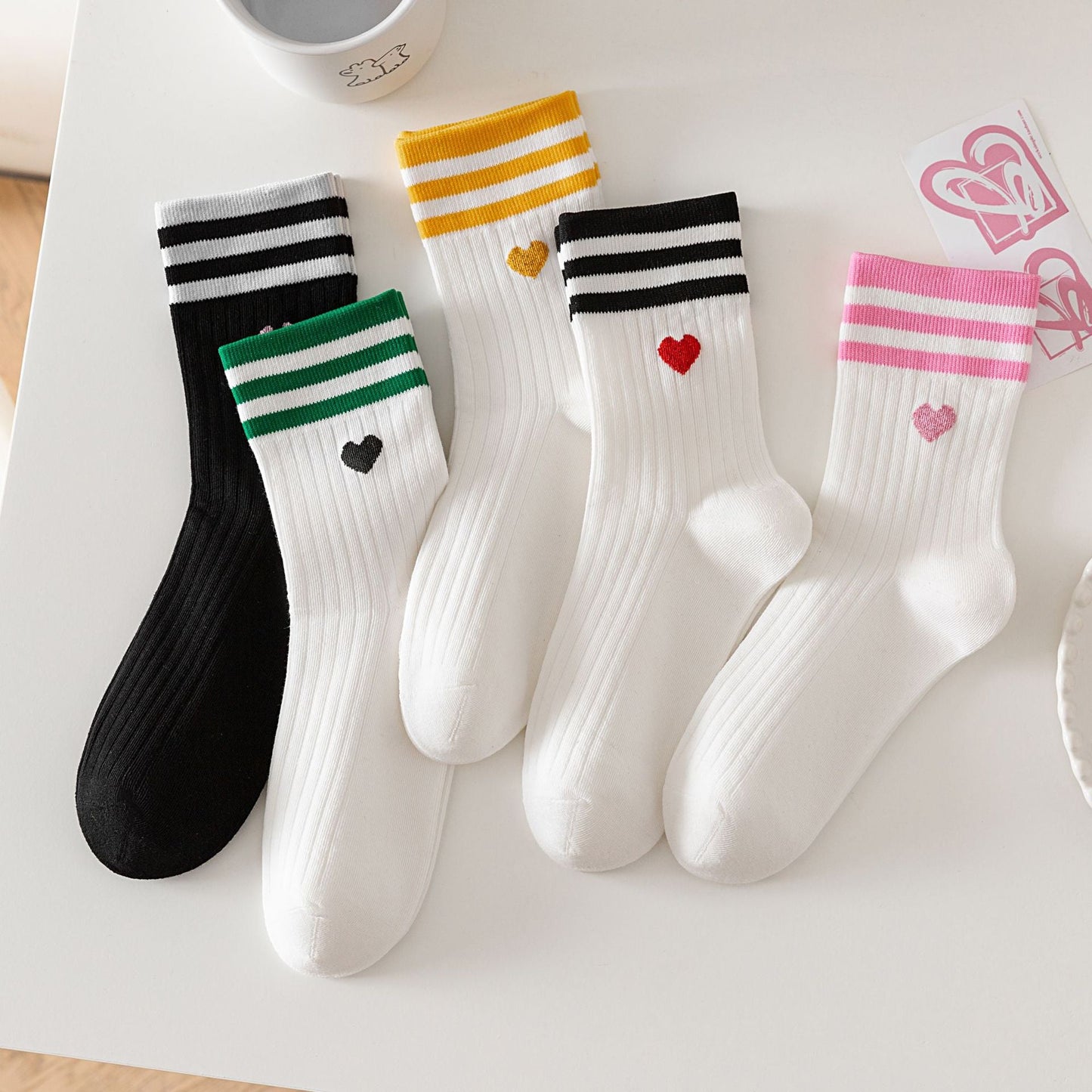 PREORDER: Adult Stripe and Heart Cotton Socks 12.23.24 osym