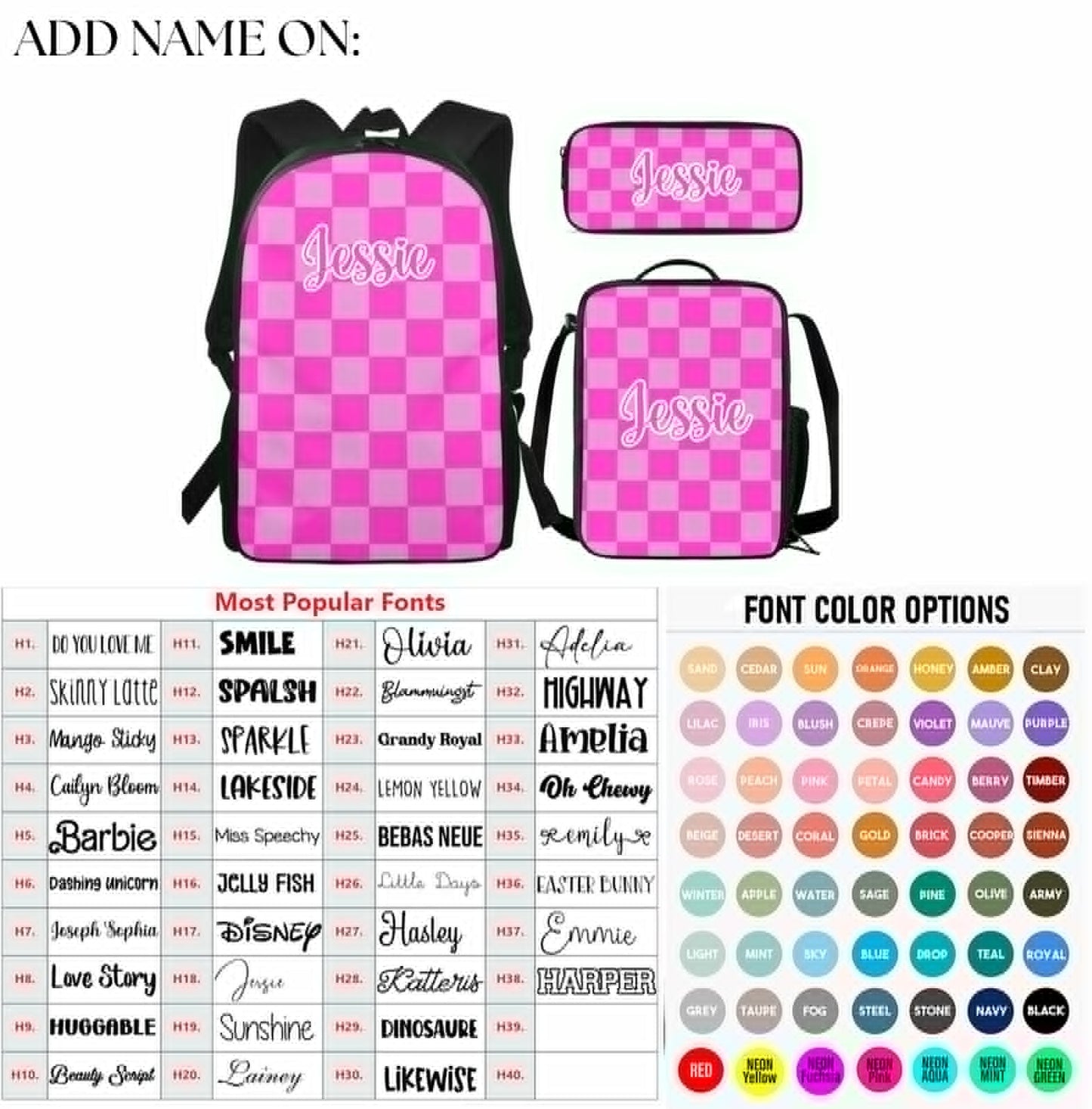 PREORDER: Custom Backpack, Lunch Bag + Pencil Case Set 6.22.26
