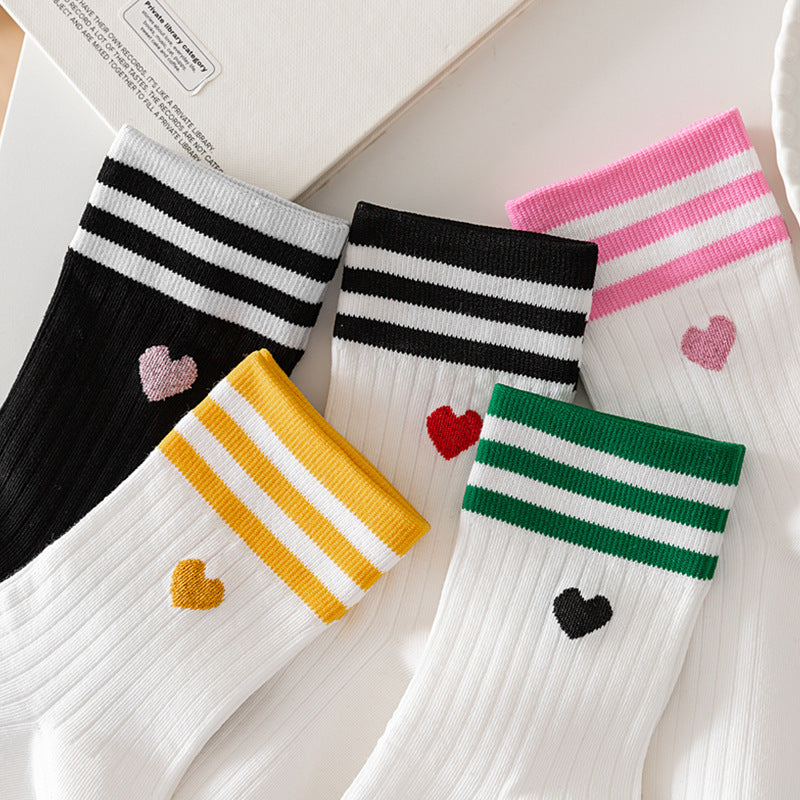 PREORDER: Adult Stripe and Heart Cotton Socks 12.23.24 osym