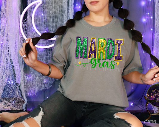 Mardi Gras - Faux Embroidery Tee