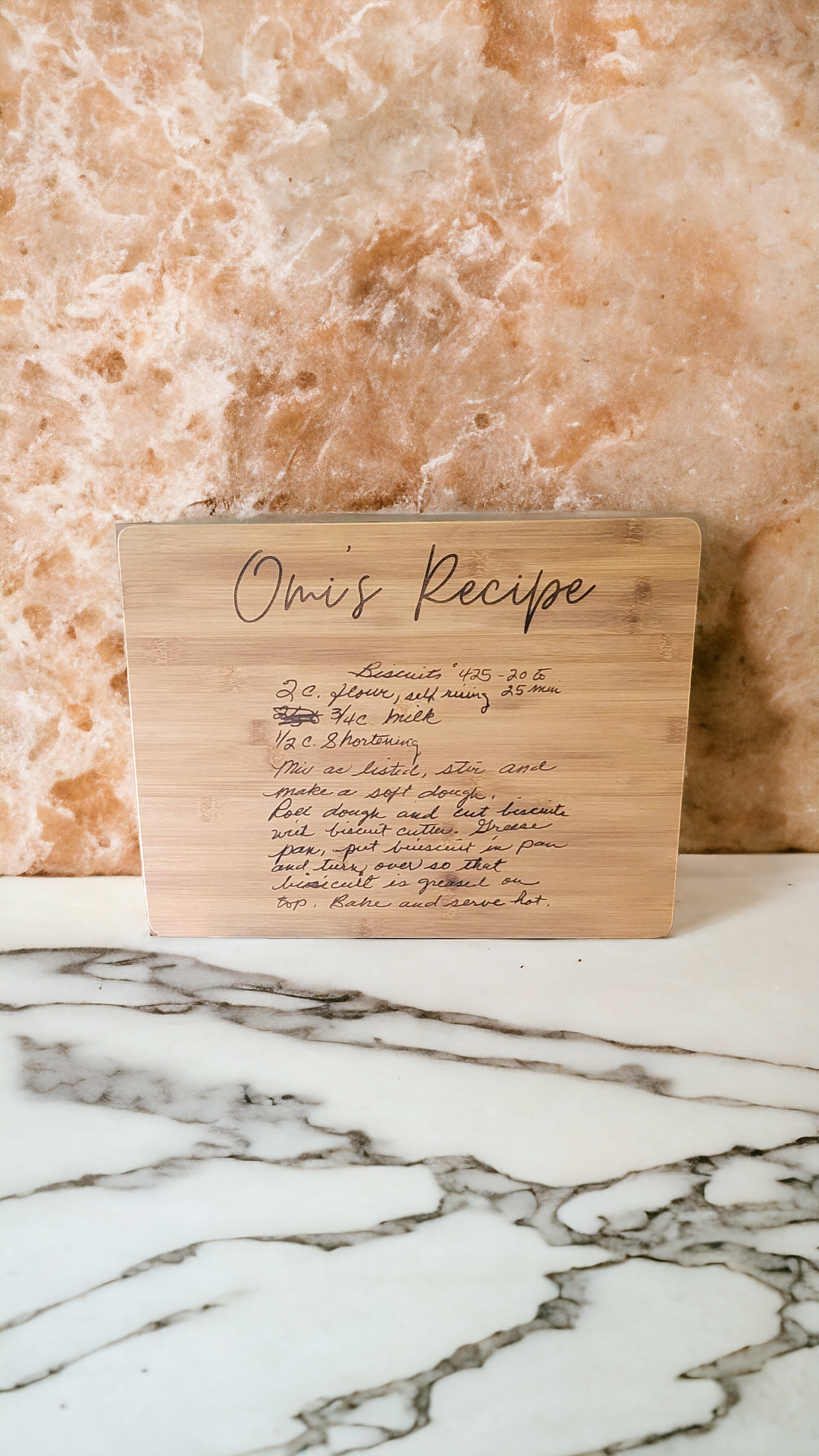 Custom laser engraved recipe/hand writing board.