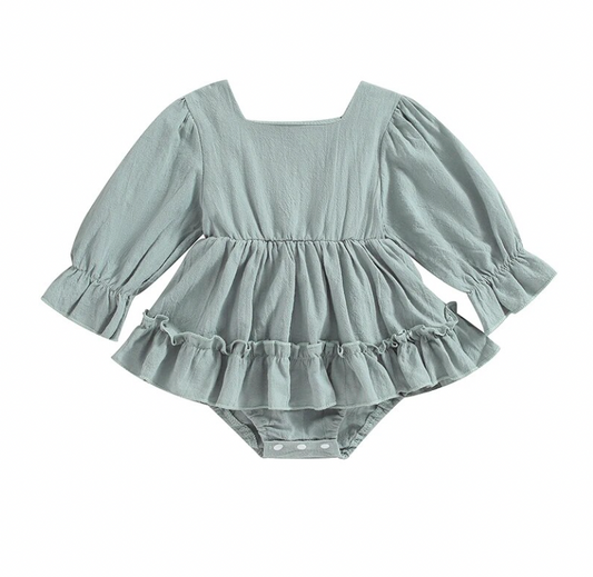 Sage Grey Skirted Ruffle Romper