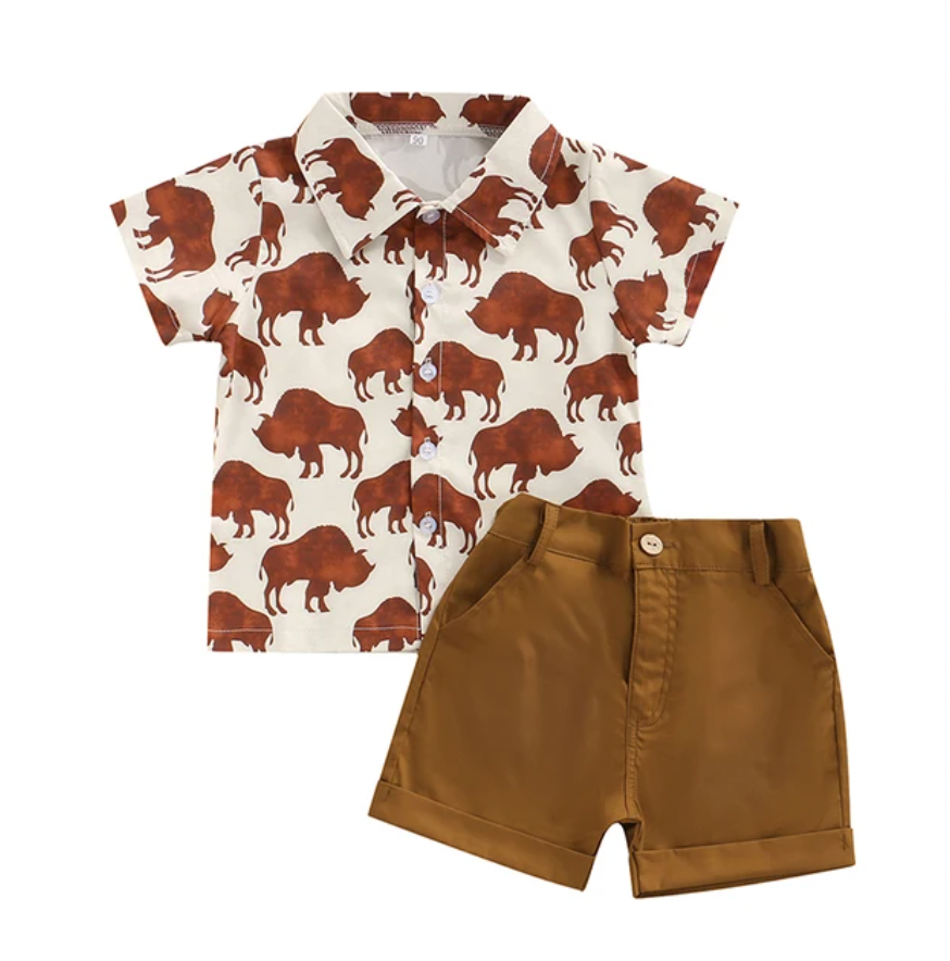 Bison Collared Rust Short Set