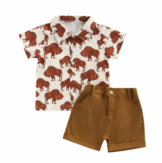 Bison Collared Rust Short Set