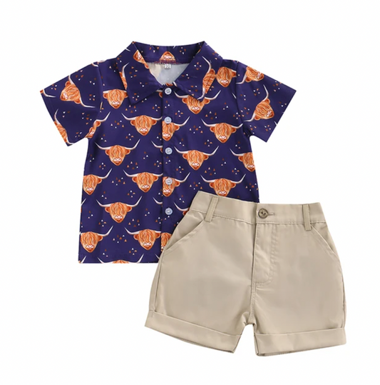 Highland Collared Khaki Short Set