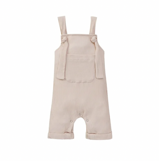 Beige Ribbed Knotted Overalls