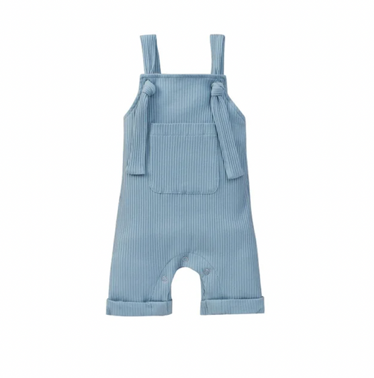 Blue Ribbed Knotted Overalls