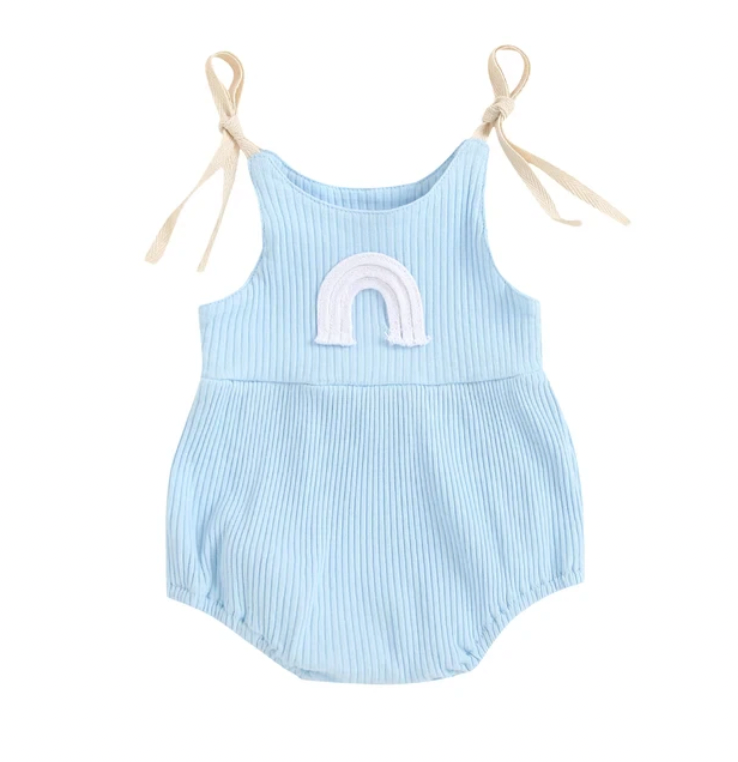 Baby Blue Embroidered Rainbow Romper