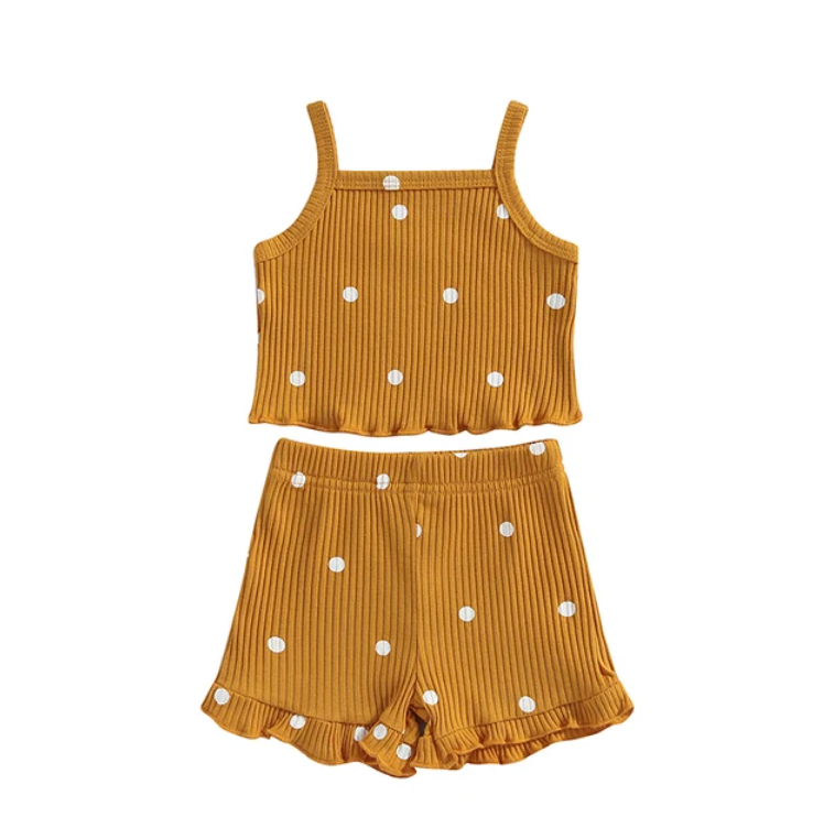 Mustard Polka Dot Ribbed Tank Set