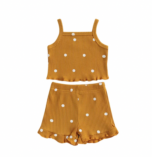 Mustard Polka Dot Ribbed Tank Set