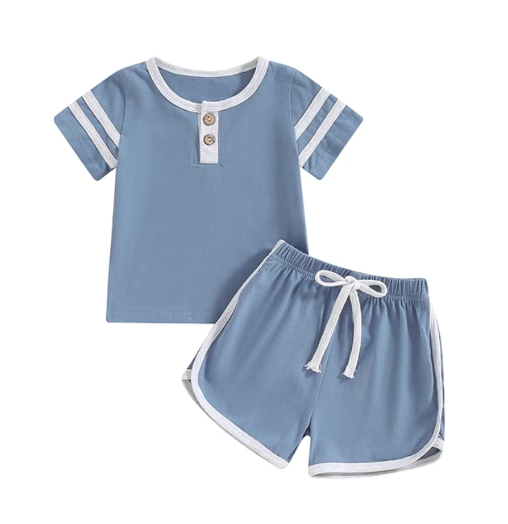 Blue Trimmed Short Set