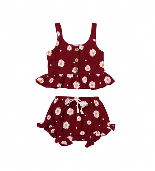 Marroon Daisy Peplum Set