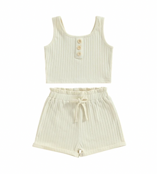 Ribbed White Tank Lounge Set