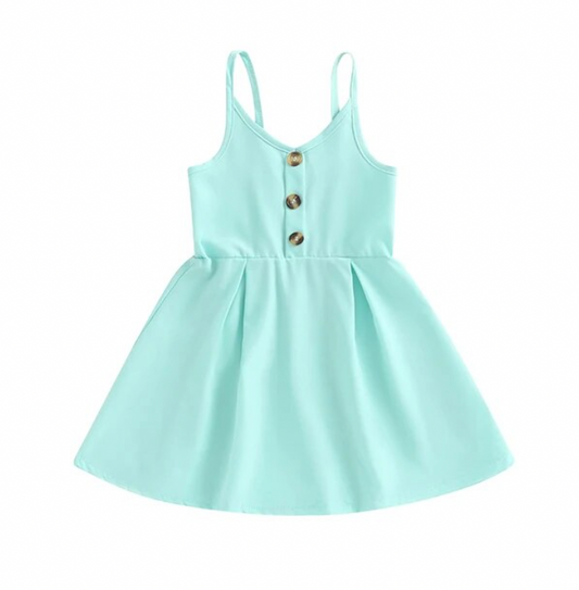 Teal Button Spaghetti Strap Dress