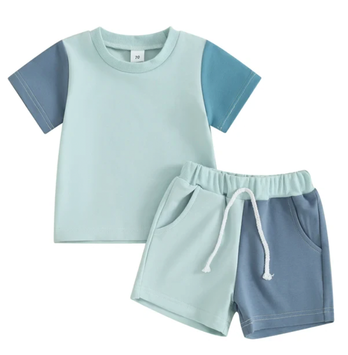 Blue Colorblock Shorts Lounge Set