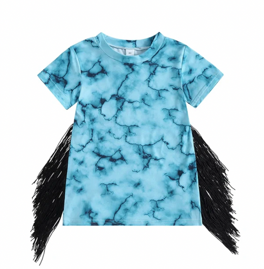 Blue Tie Dyed Fringe Dress