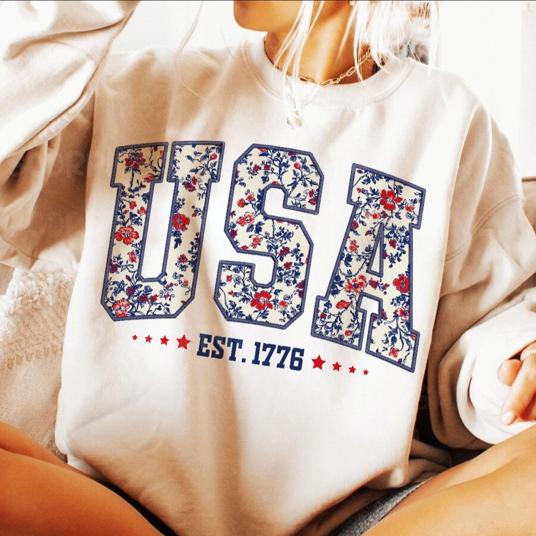 Faux Embroidered USA