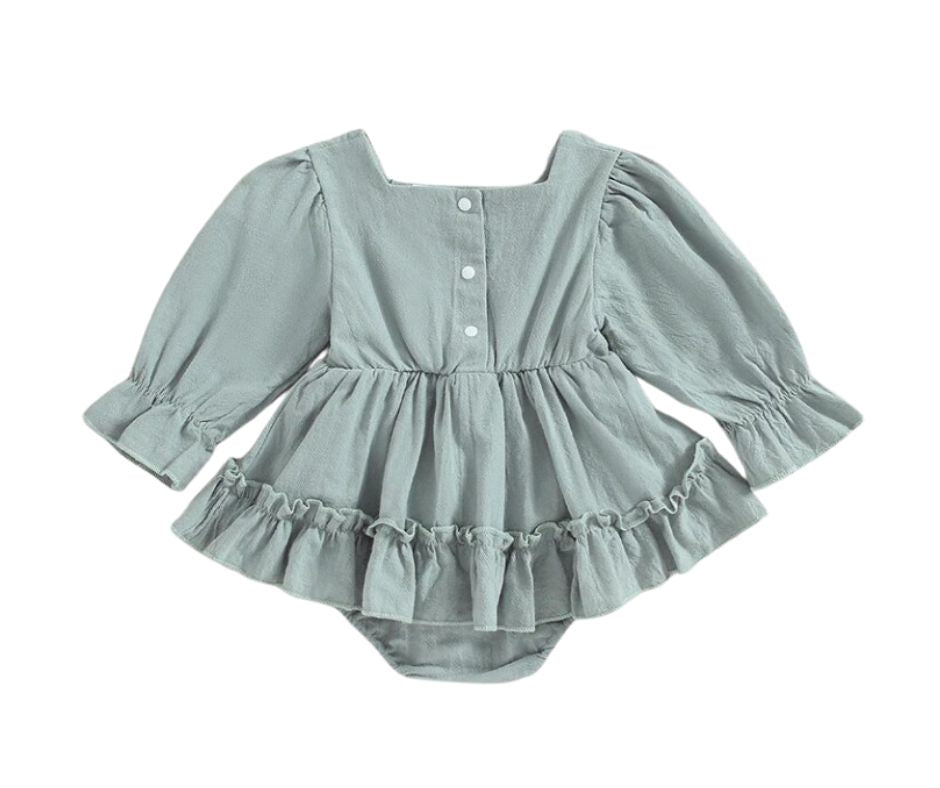 Sage Grey Skirted Ruffle Romper