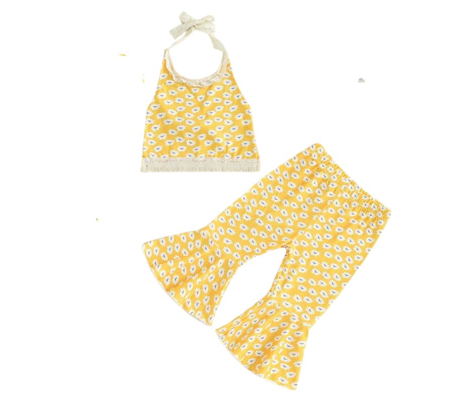 Yellow Bell Fringe Halter Set