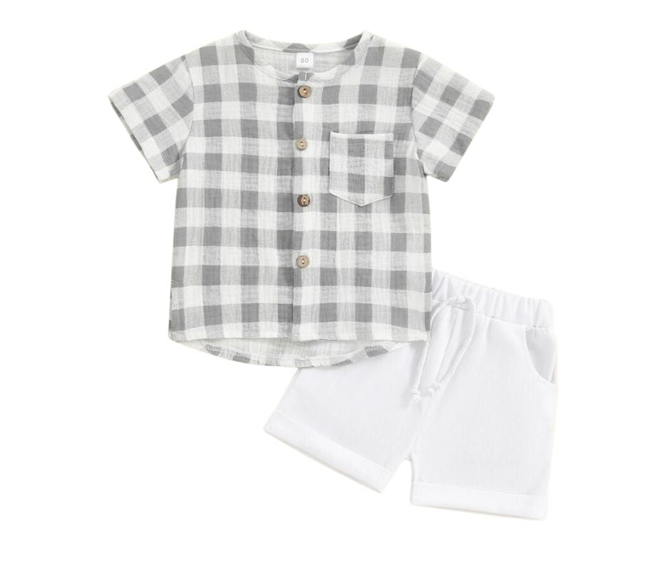 Grey Gingham White Short Set