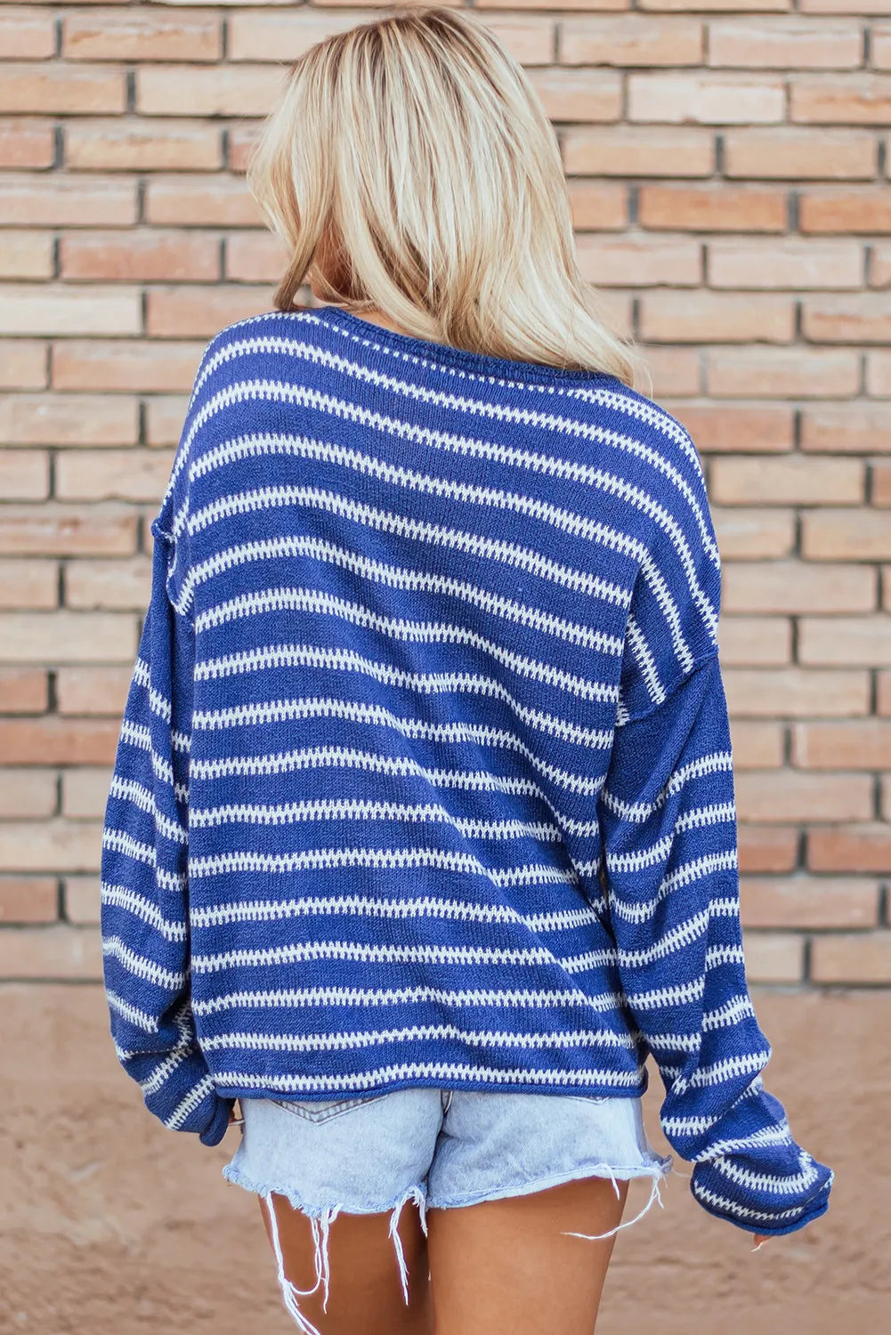 Striped Round Neck Dropped Shoulder Sweater