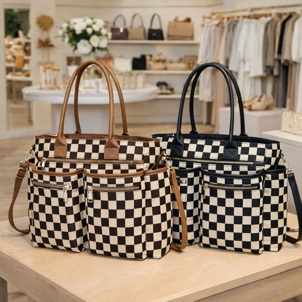 PREORDER: On-The-Go Checkered Organizer Tote RERUN 6.1.26