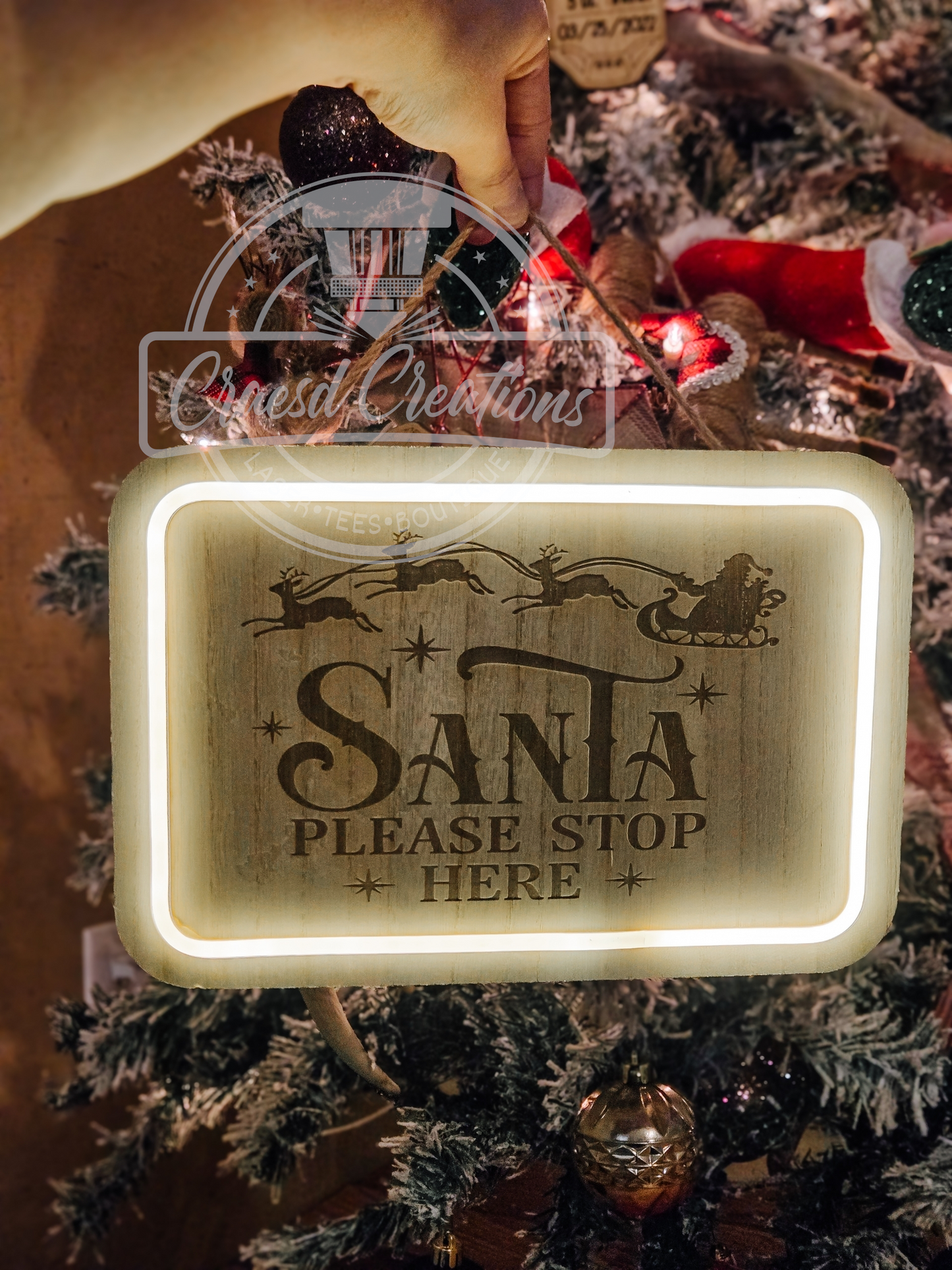 Santa Please Stop Here LED Engraved Sign