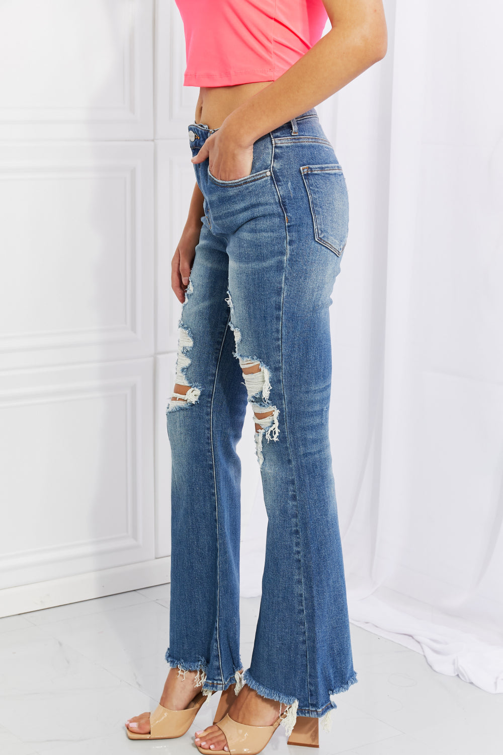 RISEN Full Size Hazel High Rise Distressed Flare Jeans