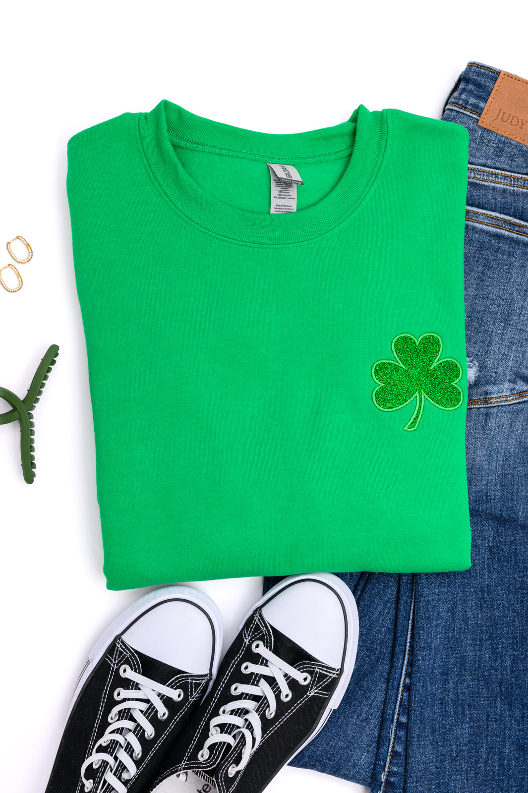 PREORDER: Embroidered Shamrock Glitter Sweatshirt in Two Colors